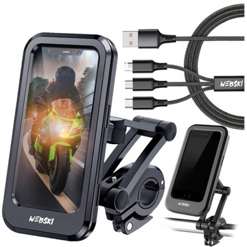 UCHWYT NA TELEFON DO MOTOCYKLA MOTORU QUADA SKUTERA+KABEL 3W1 DO URZĄDZEŃ