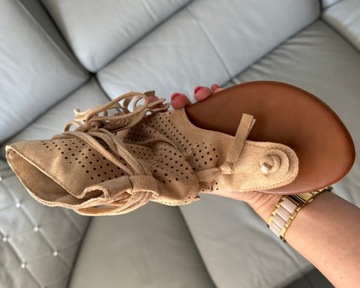 ЖЕНСКИЕ ГЛАДИАТОРЫ РИМСКИЕ САНДАЛИИ, ЗАМШЕВЫЕ, БЕЖЕВЫЕ ВЕСЕННИЕ ТУФЛИ 39