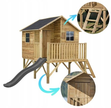 Деревянный садовый домик для детей Ежик + горка