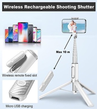 Палка для селфи Мобильный штатив, 152 см, беспроводной, с пультом дистанционного управления для iPhone и Android