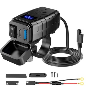 ŁADOWARKA MOTOCYKLOWA WOLTOMIERZ USB + USB-C typ C QC 3.0