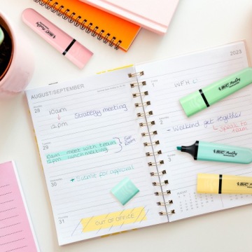 BIC HIGHLIGHTER FLAT — школьный и офисный набор маркеров, неоновые и пастельные цвета, 8 шт.