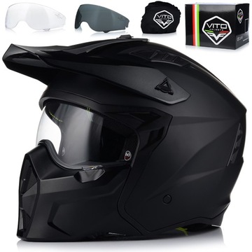 KASK MOTOCYKLOWY 4w1 VITO PREDATOR MATT ODPINANA SZCZĘKA + DASZEK + 2xSZYBA