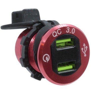 РАЗЪЕМ USB QC 3.0A ДЛЯ ЗАРЯДКИ КРАСНЫЙ ВОЛЬТМЕТР