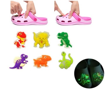PRZYPINKI świecące PIN ozdoby DO BUTÓW typu KROKS CROCS dinozaury 6szt