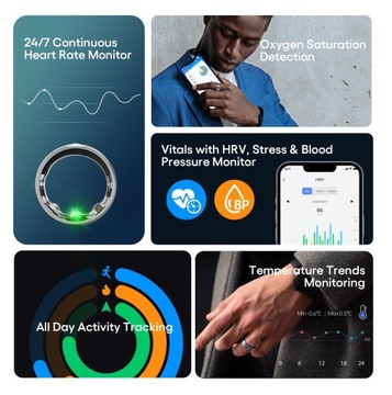 Pierścionek obrączka smartring damski monitor snu puls natlenienie HR stres