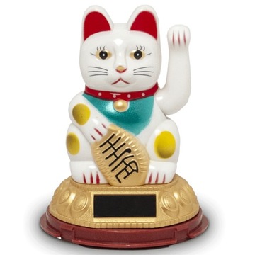 Figurka Solarna Machający Japoński Biały Kot Szczęścia Maneki Neko 12cm