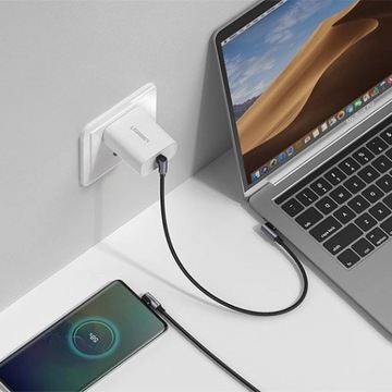 Ugreen kątowy kabel przewód z bocznym wtykiem USB Typ C - USB Typ C 3A 1m