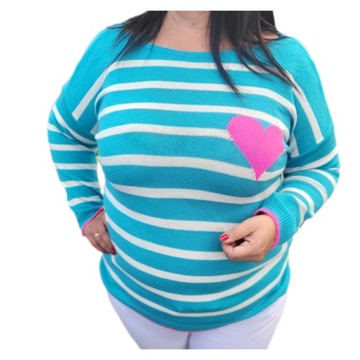 Sweter w pasy z serduszkiem plus size 46, 48, 50