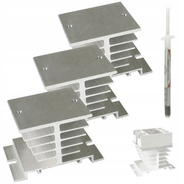 3X ALUMINIOWY RADIATOR DO PRZEKAŹNIKA SSR DO 40A PASTA TERMOPRZEWODZĄCA