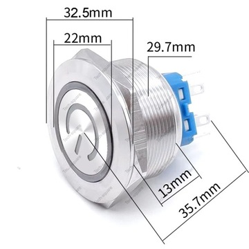 Przycisk Chwilowy Wandaloodporny 12V 24V 30mm