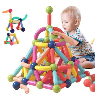 KLOCKI MAGNETYCZNE 64 ELEMENTY KREATYWNA ZABAWKA DIY MAGNETIC STICKS