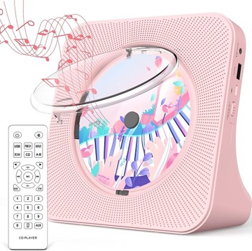 Różowy Stacjonarny odtwarzacz CD Bluetooth 5.0 z pilotem