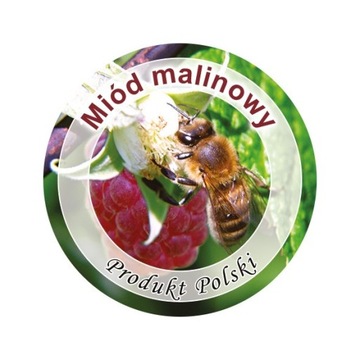 Paczka etykiet mini okrągłe miód malinowy Ø37mm