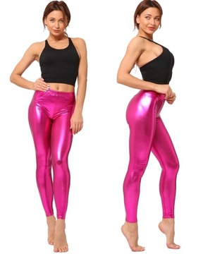 Legginsy LATEX spodnie getry RÓŻOWY L1 XL/42