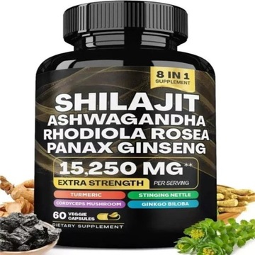 Shilajit Pure Himalayan 9000mg Energy Booster Ashwagandha 2000mg 60kapsułek