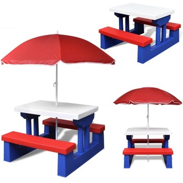 STOLIK OGRODOWY DLA DZIECI PARASOL ŁAWKA NIEBIESKI COIL