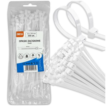 OPASKI TRYTKI ZACISKOWE KABLOWE BIAŁE 3,6X200