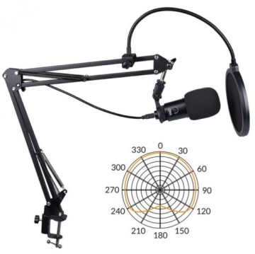 MIKROFON DO KOMPUTERA POJEMNOŚĆIOWY USB + RAMIE BIURKOWE POP FILTR