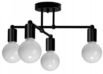 Lampa Sufitowa Plafon Czarna 4 Ramiona Pająk