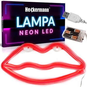 NEON LED WISZĄCY LAMPKA NA ŚCIANĘ USTA USB 3xAA