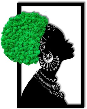 Dekoracja KOBIETA 60cm Z AFRO mech chrobotek Z MCHEM CHROBOTKIEM żywy obraz