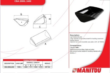 Оригинальное ведро Manitou 2500л объёмом 2,45м