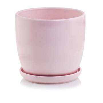 Różowa doniczka ceramiczna z podstawką 20 cm