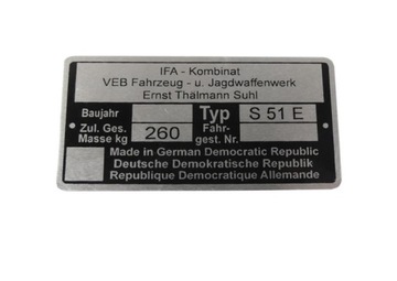Tabliczka znamionowa org ifa simson s51e
