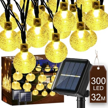 GIRLANDA SOLARNA OGRODOWA ŚWIETLNA 32M 300 ŻARÓWEK NA BALKON ŁAŃCUCH KULKI