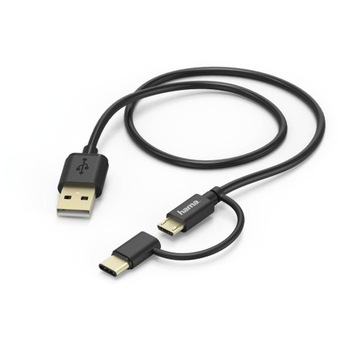 Кабель micro USB 2в1 с адаптером USB Type-C, 1 м, черный /Hama