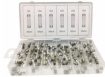 ZESTAW BEZPIECZNIKÓW SZKLANYCH BEZPIECZNIKI 120 SZTUK 5 - 30A