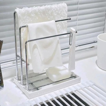 Zlew, stojak na odpływ, blat, półka na ściereczki