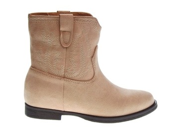 BOTKI NA KOTURNIE ZAMSZOWE D-10 Beige r.40