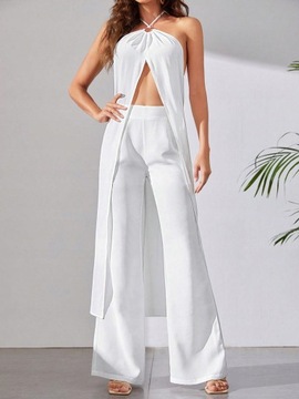 KOMPLET LETNI TOP DŁUGI Z ODKRYTYMI PLECAMI + SPODNIE CASUAL SHEIN TALL XL