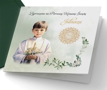 ZAPROSZENIA na Komunię IMIĘ Papier perłowy + kolorowa koperta