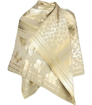 Elegancki szalik z złotą nitką i wzorem w kwiaty (Wielokolorowy || Beżowy)