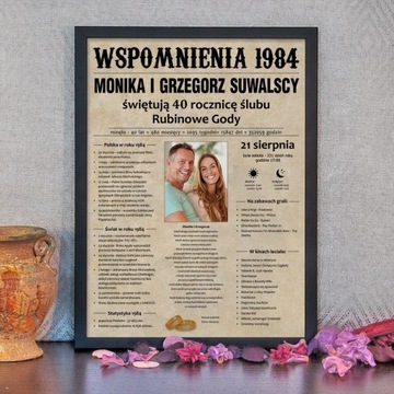 Prezent na wszelkie urodziny, gazeta urodzinowa w stylowej czarnej ramie