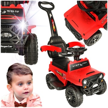 JEŹDZIK PCHACZ AUTO TERENOWE DŹWIĘKI ŚWIATŁA MAX 23 KG CZERWONY + NAKLEJKA