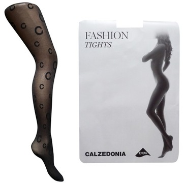 CALZEDONIA Czarne Rajstopy Napisy LOGO C 3/4 M/L