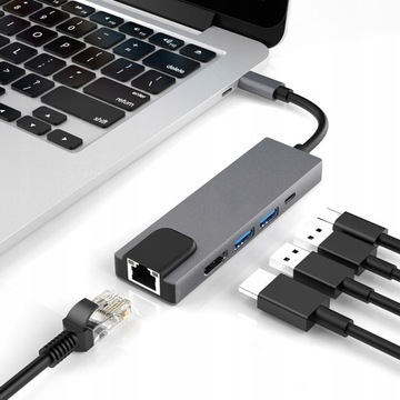 АДАПТЕР-концентратор RJ45 USB HDMI PD MACBOOK