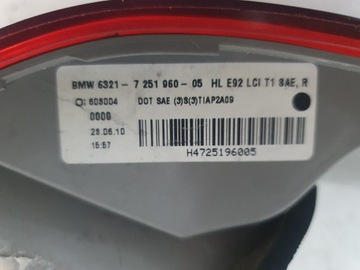 BMW 3 E92 COUPE LCI 09-12 SVĚTLO ZADNÍ PRAVÁ LED USA 7251960