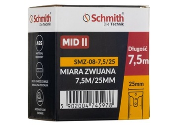SCHMITH MIARA TAŚMA METRÓWKA MIARKA ZWIJANA 7,5m x 25mm MAGNES KARABIŃCZYK