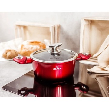 GARNKI z POWŁOKĄ GRANITOWĄ 15 ELE. ZILNER CHERRY RED NOIR ZL-8520