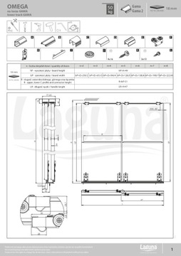 Комплект Laguna для 3-х раздвижных дверей OMEGA/GAMA 250c