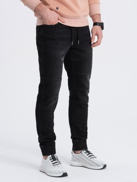 Spodnie męskie joggery jeansowe z przeszyciami czarne V3 OM-PADJ-0113 XXL