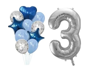 Balony zestaw TRZY LATKA 3 URODZINY NIEBIESKIE SN3
