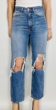 Jeansowe spodnie rurki dziury XS 34 River Island