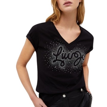 LIU JO-T-shirt lettering with gemstones czarny r S