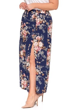 SPÓDNICA DAMSKA MAXI DŁUGA ROZCIĘCIE WZÓR KWIATY KOBIECA ZWIEWNA MORAJ XL